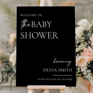 Baby Shower Welcome Sign, Minimalist Baby Shower Welcome Sign, Modern Sign, Black Baby Shower Sign, Editable & Printable Canva Template