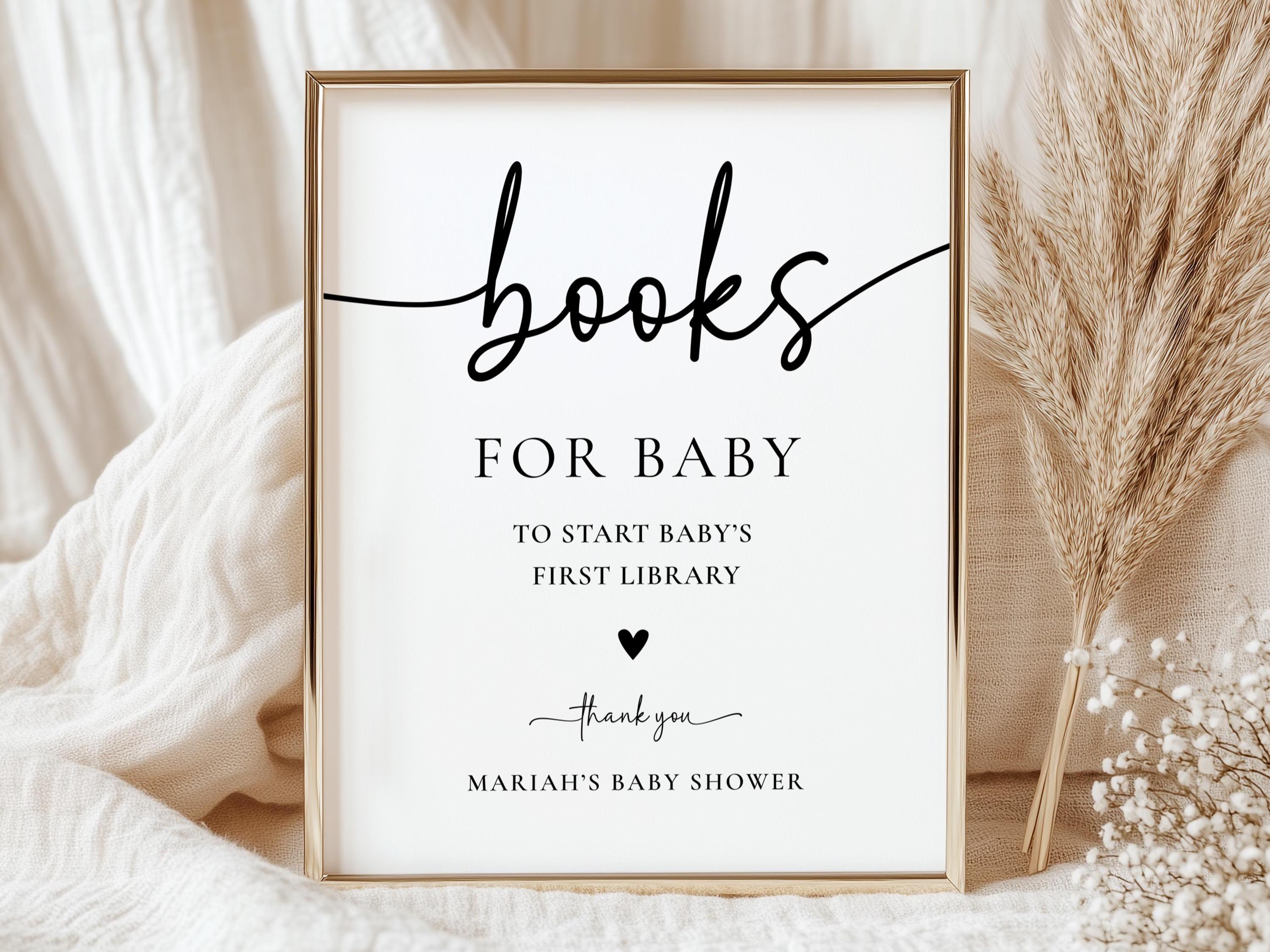Books For Baby Sign, Baby's First Library, Baby Shower Book Gift Table Sign, Minimalist Baby Shower, Canva Editable and Printable Template