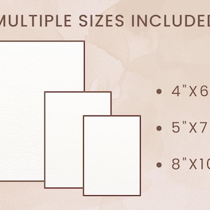 K&ouml;nnte beinhalten: Das Bild zeigt drei rechteckige Rahmen in verschiedenen Gr&ouml;&szlig;en mit dem Text "MULTIPLE SIZES INCLUDED". Die Gr&ouml;&szlig;en sind als 10cm x 15cm, 13cm x 18cm und 20cm x 25cm angegeben. Der Hintergrund hat eine weiche, neutrale Farbe.