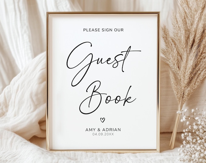 Minimalist Wedding Guestbook Sign Template, Editable Canva (5x7, 8x10 ...