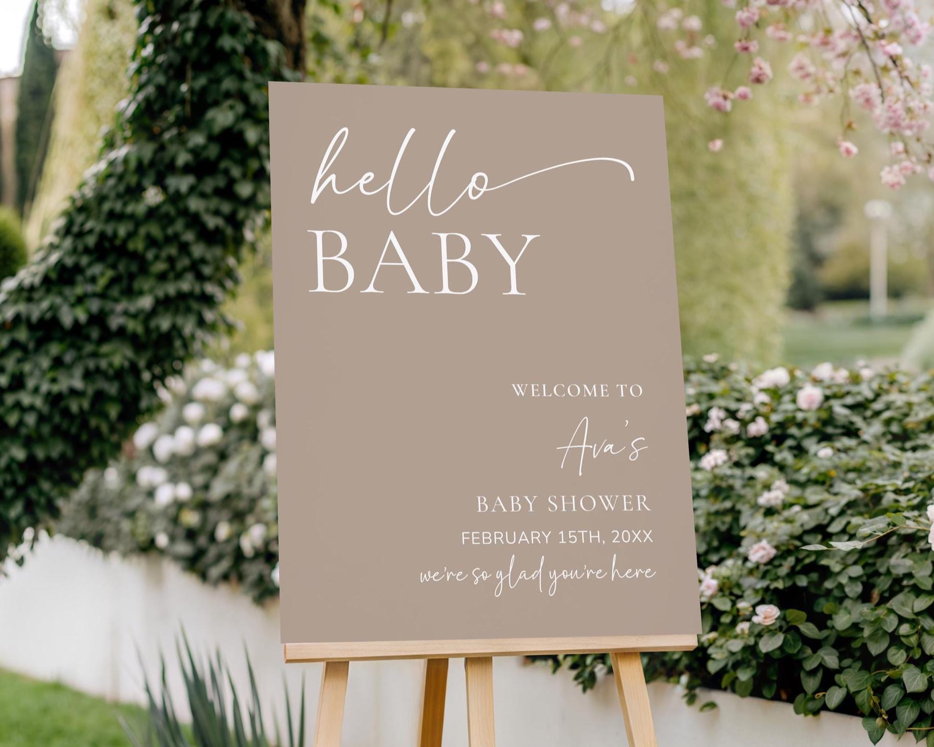 Neutral Baby Shower Welcome Sign, Hello Baby Welcome Sign, Editable and ...
