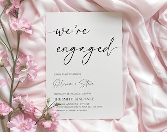 Engagement Party Invitation, We're Engaged Invite, Engagement Dinner Party Invite, Minimalist Invite, Canva Editable and Printable Template