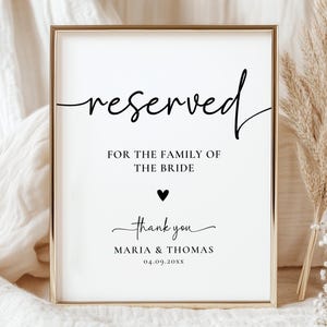 Wedding Reserved Sign, Reserved for Family of Bride or Groom Sign, Minimalist Wedding Sign, Canva Editable and Printable Template
