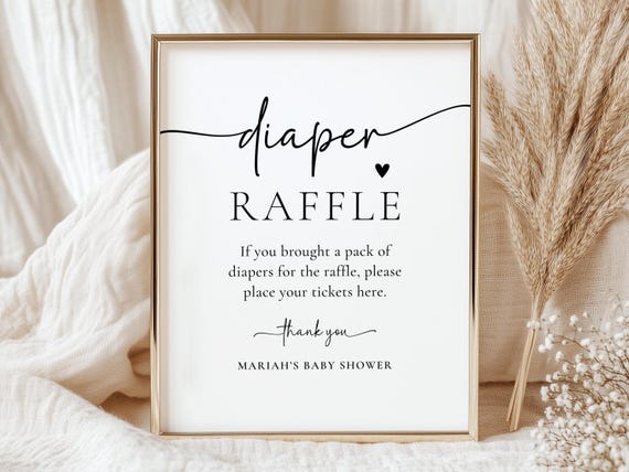 Diaper Raffle Baby Shower Sign, Baby Shower Diaper Raffle Game, Minimalist Baby Shower Sign, Canva Template, Printable Sign