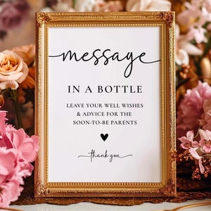 Message In A Bottle Baby Shower Sign Template, Message For Parents-To-Be Sign, Advice and Wishes Sign, Editable and Printable