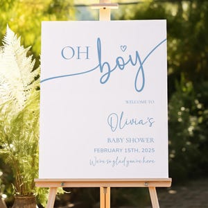 Oh Boy Baby Shower Welcome Sign, Baby Shower Welcome Sign, Printable Baby Boy Shower Decor Poster, Instant Download Editable Canva Template