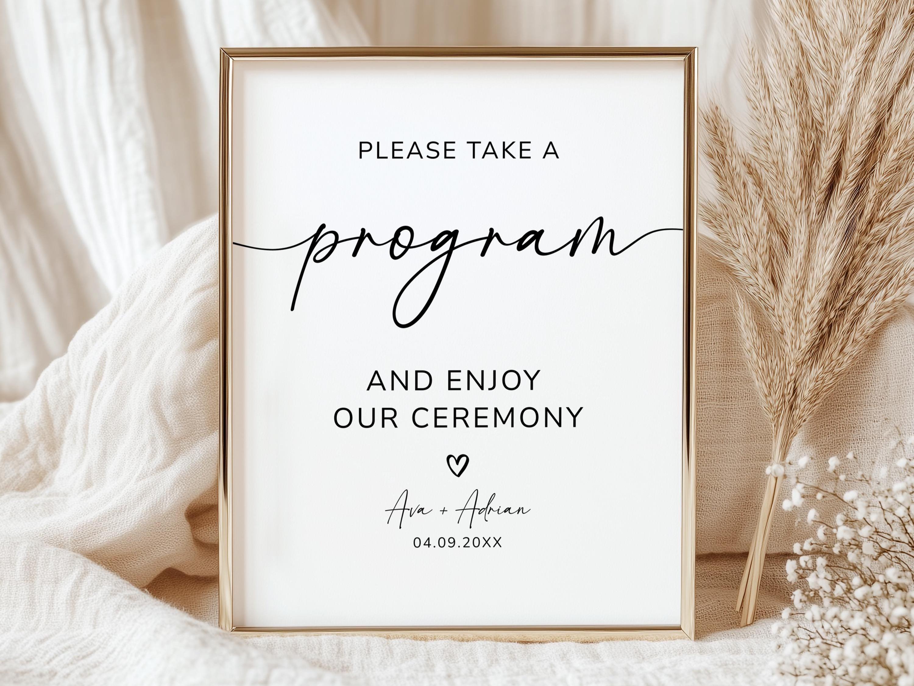 Minimalist Wedding Program Sign, Please Take A Program Sign, Editable ...