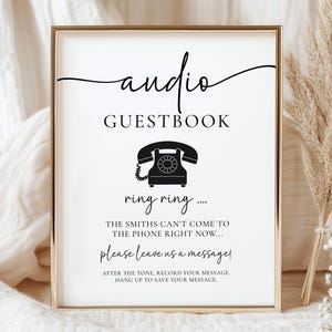 Audio Guest Book Wedding Sign, Wedding Leave A Message, Minimalist Newlyweds Can&#39;t Come to the Phone Sign, Canva Template, Printable Sign