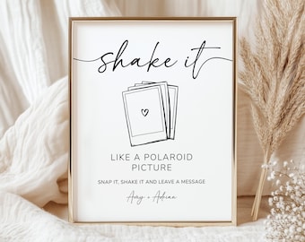 Shake It Like A Polaroid Picture Sign, Minimalist Wedding Photo Guestbook Sign, Polaroid Photo Guest Book, Canva Template, Printable Sign