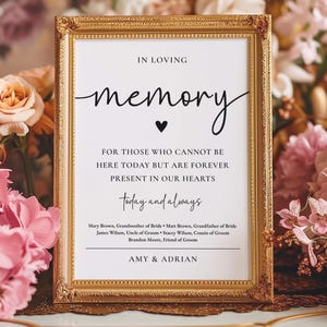 Letrero "En Memoria de un Ser Querido", Letrero minimalista para mesa conmemorativa de boda, Letreros de boda "En Memoria de un Ser Querido", Plantilla editable e imprimible de Canva