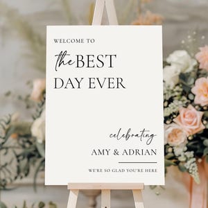 Minimalist Wedding Welcome Sign Template, Best Day Ever Wedding Sign, Modern Our Best Day Ever Wedding Signage, Printable Canva Template