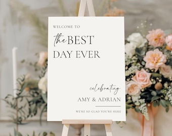 Minimalist Wedding Welcome Sign Template, Best Day Ever Wedding Sign, Modern Our Best Day Ever Wedding Signage, Printable Canva Template