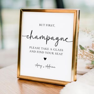 Minimalist Champagne Sign, But First Champagne, Modern Wedding Champagne Sign, Please Take A Glass, Canva Template, Printable Sign