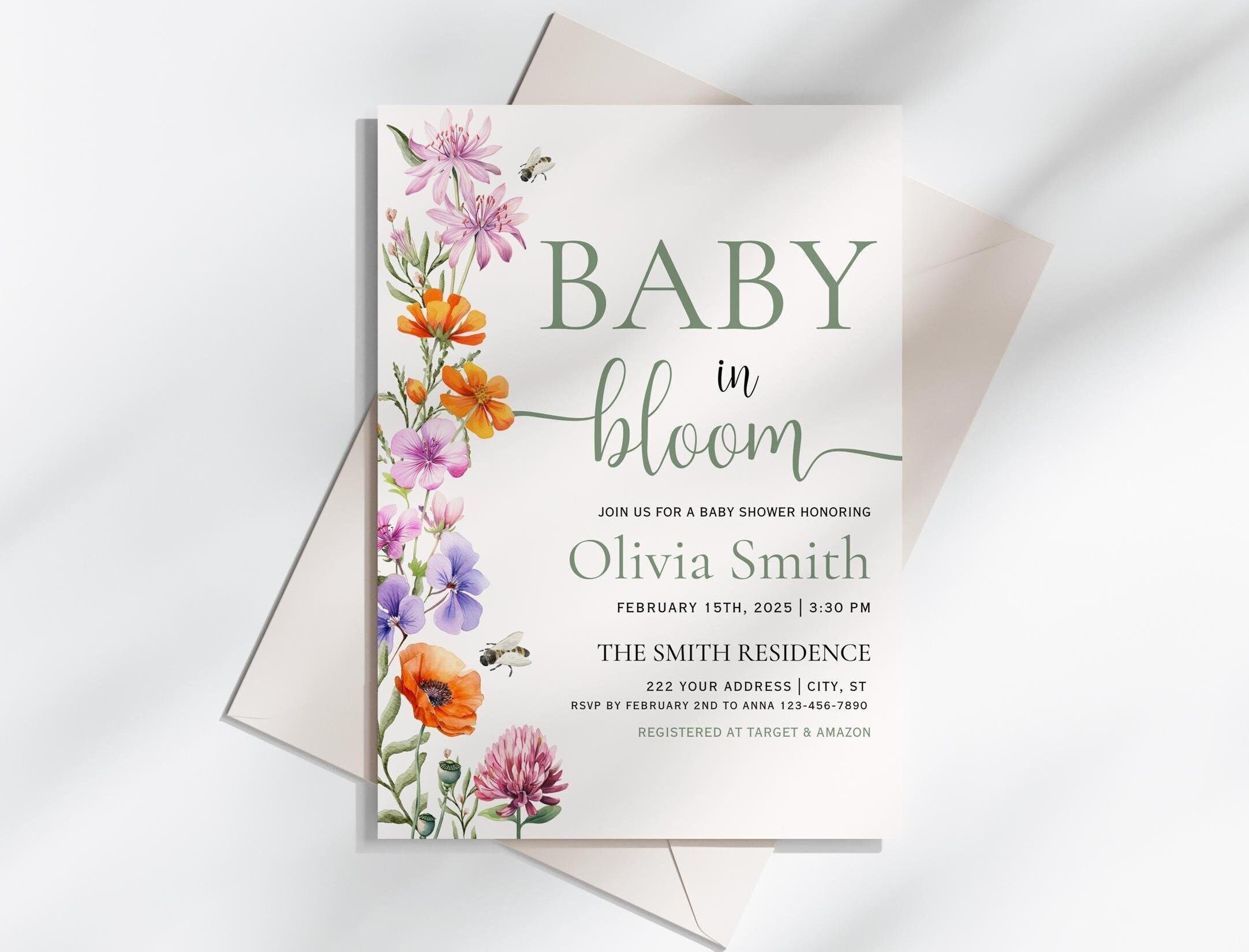 Spring Invitations Bloom Baby in Bloom Baby Shower Invitation, Floral Baby Shower Invite, Spring ...