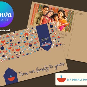 Cartão Postal Diwali Kraft-Style Único e Elegante | Modelo Canva 5x7 Elegante