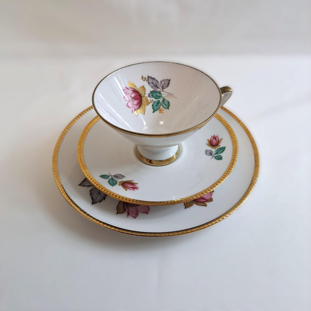 Vintage Winterling Bavaria Tea Cup Trio German Porcelain Floral Gold ...
