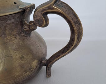 アンティーク真鍮ティーポット 1940年代 彫刻入り ブロカント