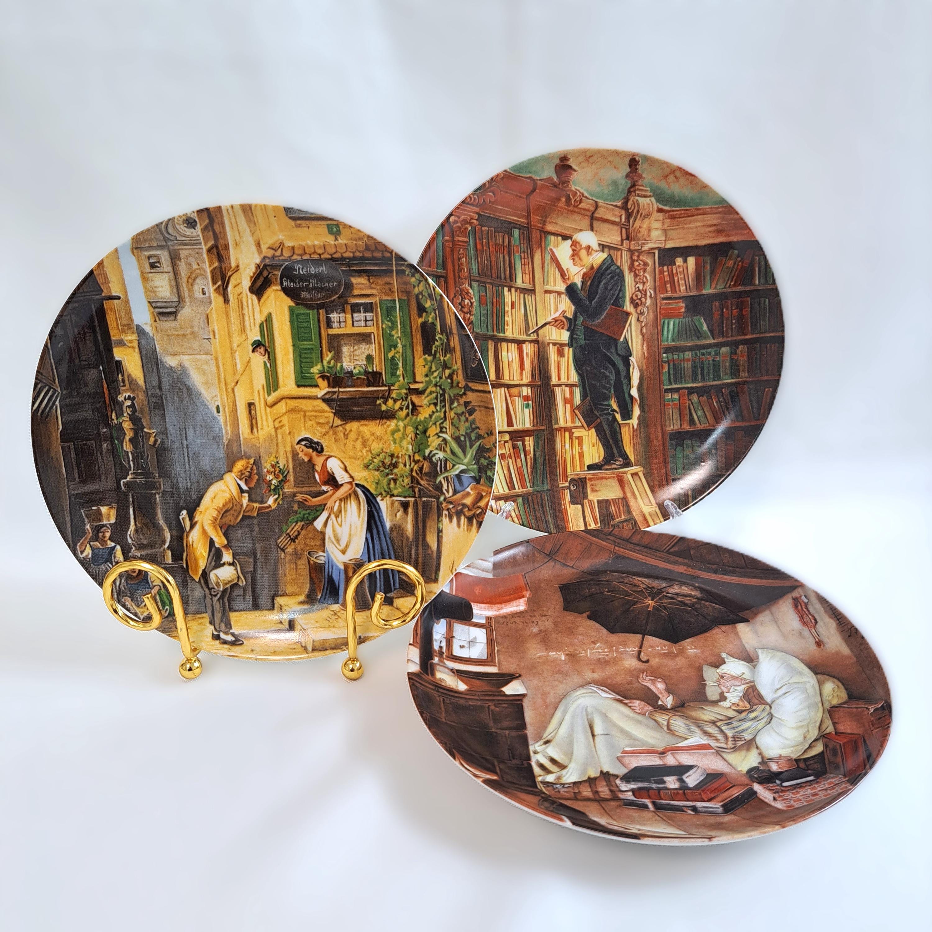 Carl Spitzweg ウォールプレート - 3枚セット。ドイツ・バイエルン州産