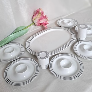 Thomas Germany Porselein Set Jaren 60 – Ovale Serveerschaal, Eierkopjes, Zout en Peper – Mid Century Modernistisch Servies