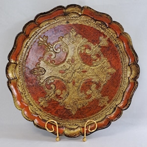 Vintage Italian Florentine Baroque Style Wooden Top Tray from the 1960s