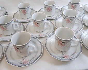 Winterling Bavaria Coffee Set 6 or 12 Pink Floral Cups & Saucers Vintage German Porcelain Tea Set Cottage Decor