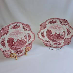 Johnson Brothers Old Britain Castles skylt rosa transferware Ruthin Castle vintage engelsk väggskylt stugdekor