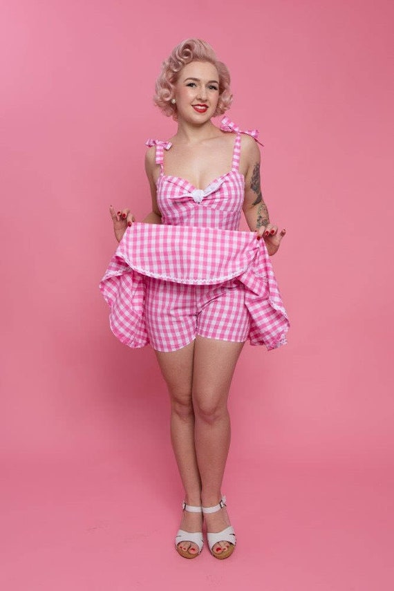 pink gingham playsuit