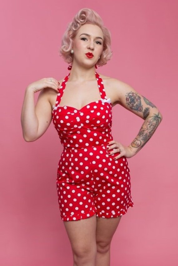 red polka dot playsuit