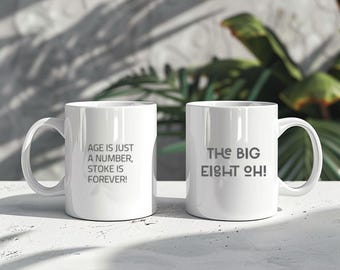 80th Birthday Surf Mug - ‘The Big Eight Oh!’ - Milestone Coffee Cup - Age is Just a Number, Stoke is Forever - Surfer Gift for 80 Years
