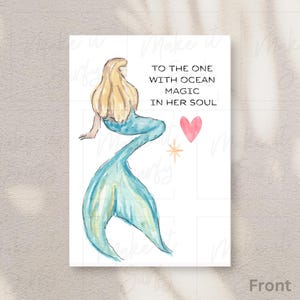 Mermaid Card Printable 5x7 | “To the One with Ocean Magic in Her Soul” | Watercolor Mermaid Art | Instant Download Digital Card Gift For Her