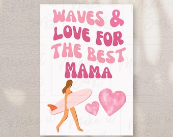 Beach Mama Printable Card 5x7 Greeting Card | Surf Card for Mom | Happy Birthday Card | Instant Download Digital Card