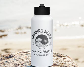 Best Teacher Ever Appreciation Stainless Steel Water Bottle - Surf-Inspired Gift with Straw Lid 32 oz