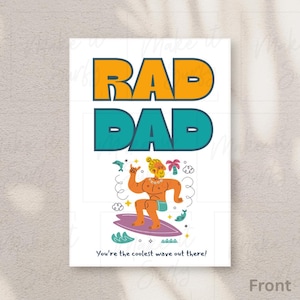 Cartão de felicitações para o pai radical para imprimir – Cartão de Dia dos Pais inspirado no surfe, Cartão de aniversário legal para o pai, Cartão digital para download instantâneo para ele