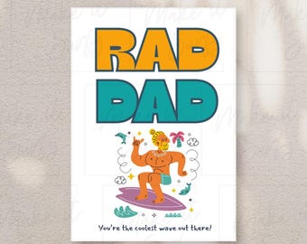 Rad Dad Greeting Card Printable – Surf-Inspired Father’s Day Card, Cool Dad Birthday Card, Instant Download Digital Card for Him