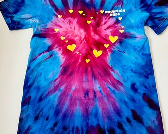Small - Blue & Pink Heart Tie Dye T-Shirt