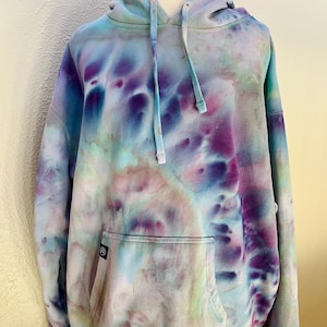 Hand-Dyed Ice Dye Hoodie: Sea Glass Ocean Pastels - Watercolor Flow