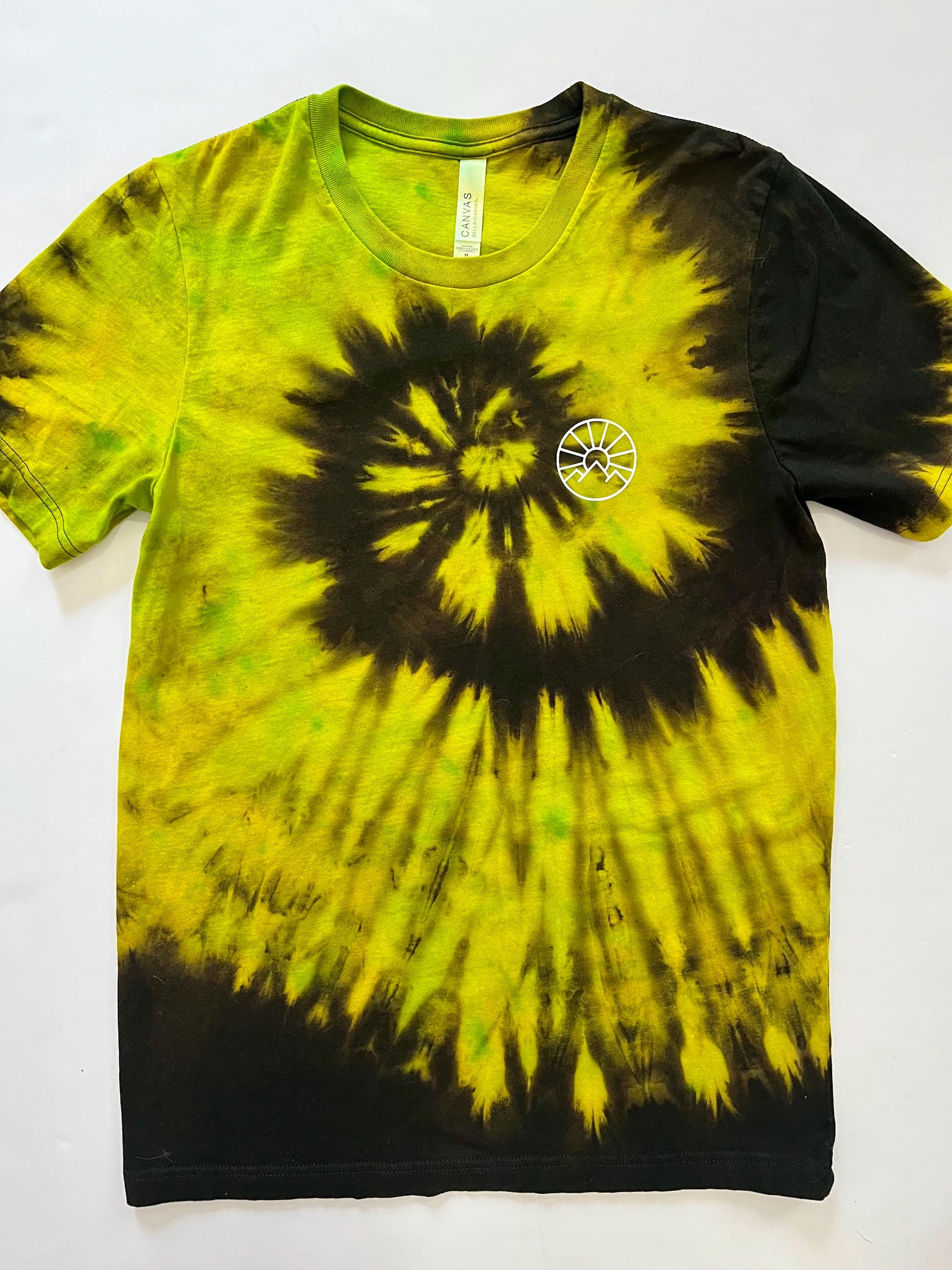 Electric Lime Spiral Tie-Dye T-Shirt: Neon Green Swirl, Unisex Medium