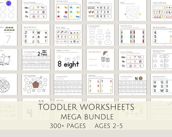 Preschool Learning Worksheet Bundle: 300+ Page Toddler Workbook (PDF)