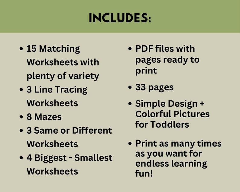 Kleinkind Arbeitsblatt-Bundle: Vorschule Zuordnen, Nachzeichnen, Labyrinthe (Digitaler Download) Bild 2