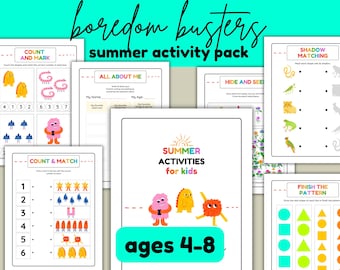Summer Kids Activity Pack: Monster Theme, Ages 4-8 (PDF Printable)