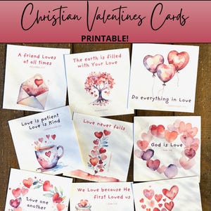Cartes imprimables pour la Saint-Valentin, Cartes mémoire bibliques, Versets de la Bible d'amour pour enfants, Notes d'amour à imprimer, Décoration aquarelle pour la salle de classe