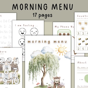 Menu du matin d'été pour l'école à la maison, Activités du matin à imprimer, Jardin d'enfants d'âge préscolaire, Thème de la forêt estivale, Programme d'enseignement à la maison