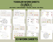 Toddler Worksheet Bundle: Preschool Matching, Tracing, Mazes (Digital Download)