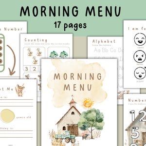 Homeschool Farm Morning Menu, Printable Morning Time Activities, Preschool Kindergarten, Elementary Morning Menu, Homeschool Curriculum