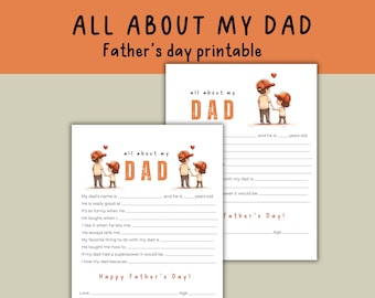 Alles über meinen Vater zum Ausdrucken, Vatertagsgeschenk von Kindern, Vater-Fragebogen, Füllen Sie die leere Vatertagskarte aus, Last-Minute-Geschenk