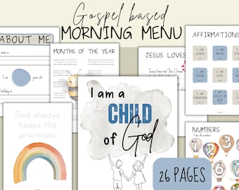 Christian Morning Menu Printable, Gospel Based Preschool Worksheet (PDF)