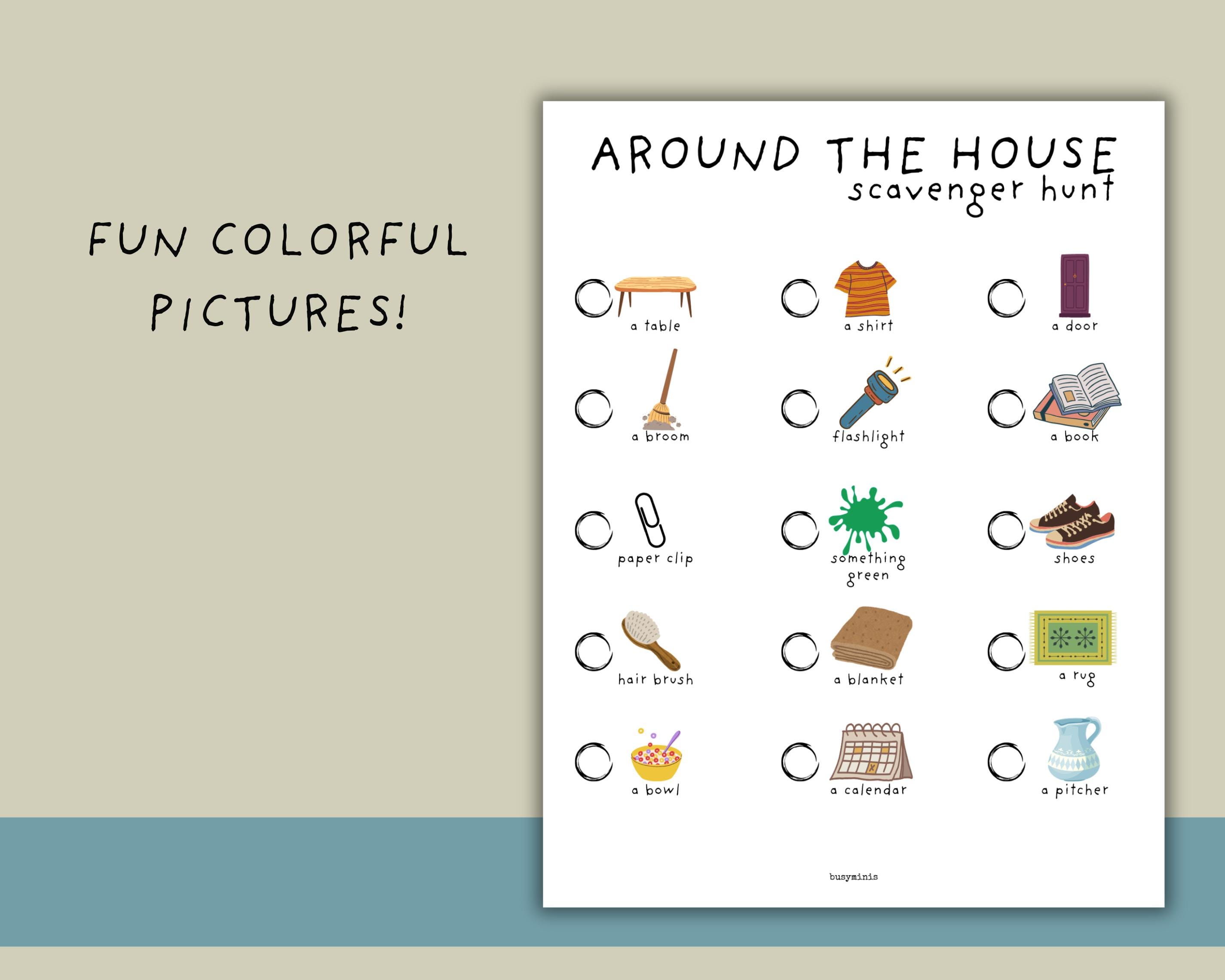 Kids Indoor Scavenger Hunt Printable: Around the House Game (PDF) - Etsy