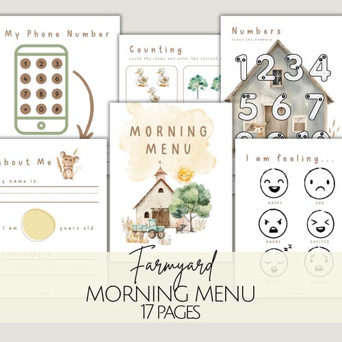 Farm Homeschool Morgenmenü: Vorschul- und Kindergartenaktivitäten (PDF)
