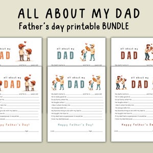 Alles über meinen Vater zum Ausdrucken, Vatertagsgeschenk von Kindern, Vater Fragebogen, Füllen Sie die leere Vatertagskarte aus, Last-Minute-Geschenk für Vater