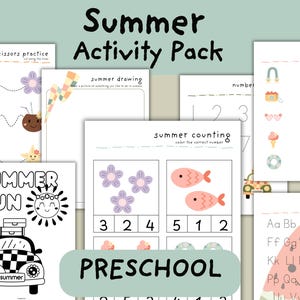 Pack d'activités d'été pour les enfants d'âge préscolaire, feuille de calcul préscolaire à imprimer, école à la maison, maternelle, activité estivale pour les tout-petits, travail du matin, 2-5 ans